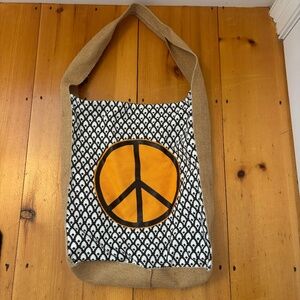 Brand New Peace Sign Tote Bag With Woven Strap and Bottom